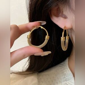 NEW Vintage Stainless Steel Round Hoop Earrings